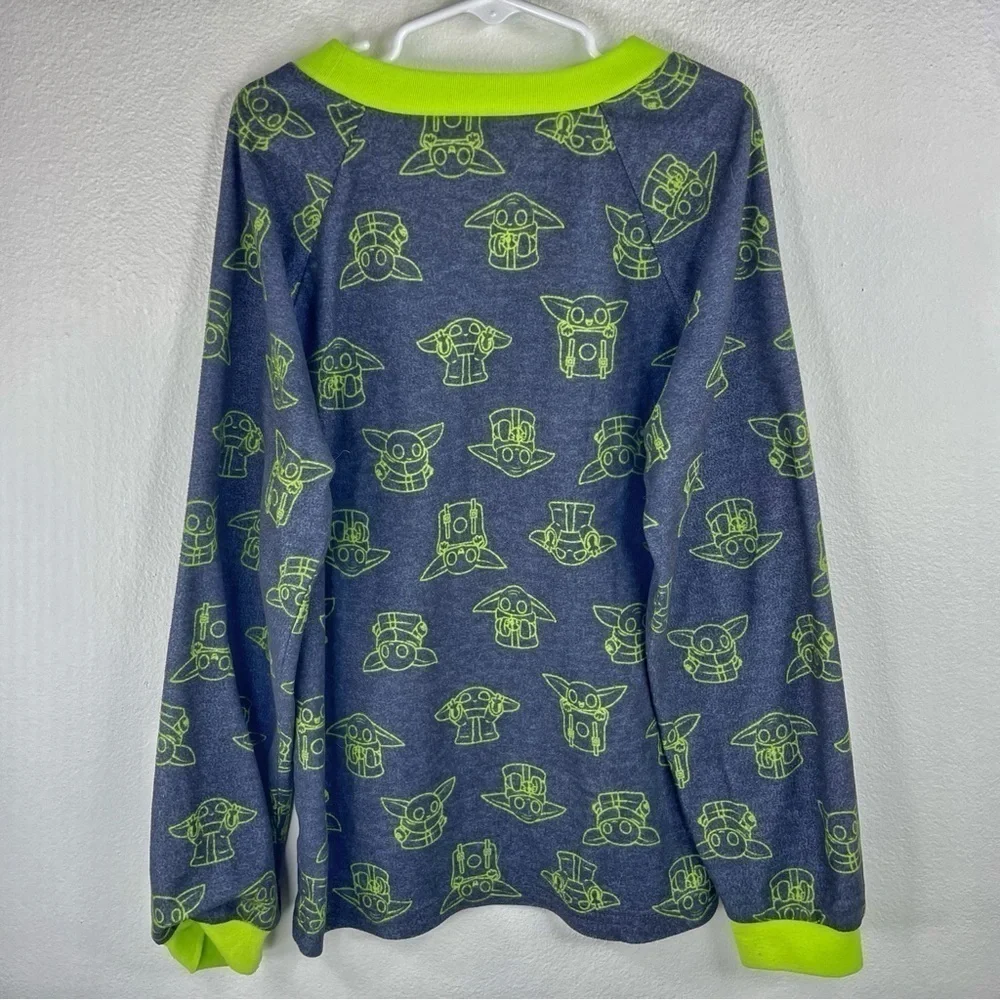 STAR WARS Boys Kids Navy Blue Fleece Like Long sleeve Grogu Neon Prints M (8-10)
